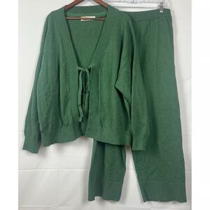 NWT Free People Green Knit Cardigan Sweater and Pants Matching Set Small